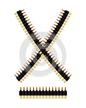 Bandolier with bullets. Ammunition belt. Tape cartridges