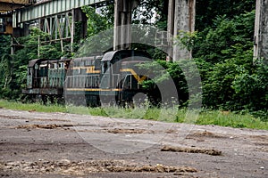 A bandoned old green train