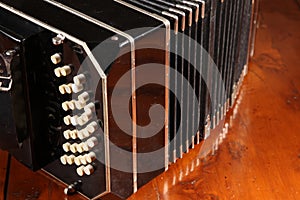 Bandoneon on wooden surface