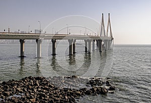 Bandra Sea Bridge - Worli cable-stayed bridge over Mahim Bay of the Arabian Sea in Mumbai