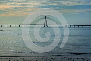 The Bandraâ€“Worli Sea Link clicked on a cloudy day before sunset