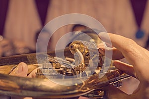 A mariachi trumpeter performing at a wedding reception. Clebration party time photo