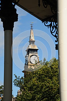 Bandstand and clock tower Southport floral town Merseyside.
