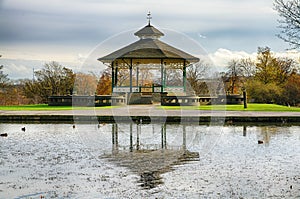 Bandstand and pond in Huddersfield, England