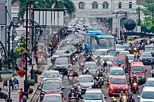 Jammed in Asia-Afrika street, Bandung.