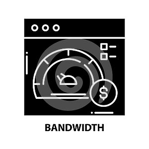 bandwidth icon, black vector sign with editable strokes, concept illustration