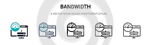 Bandwidth icon in filled, thin line, outline and stroke style. Vector illustration of two colored and black bandwidth vector icons