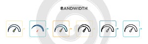 Bandwidth vector icon in 6 different modern styles. Black, two colored bandwidth icons designed in filled, outline, line and