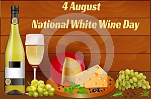 Baner illustration National White Wine Day with bottle glass and grapes