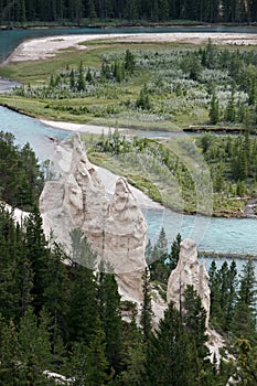 BANFF, ALBERTA/CANADA - AUGUST 7 : Bow River and the Hoodoos near Banff in the Canadian Rockies Alberta on August 7, 2007