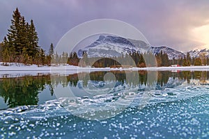 Banff Mountains At Cascade Ponds At Sunrise