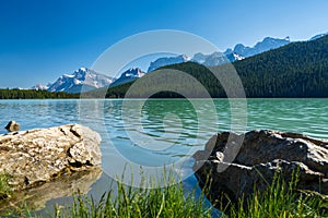 Banff National Park beautiful landscape. Bow Lake in summer time. Alberta, Canada.