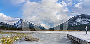 Banff National Park beautiful landscape, Vermilion Lakes frozen in winter