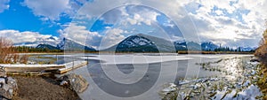 Banff National Park beautiful landscape, Vermilion Lakes frozen in winter