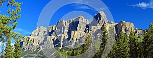 Banff National Park, Canadian Rockies Landscape Panorama of Morning Light on Castle Mountain at Castle Junction, Alberta, Canada