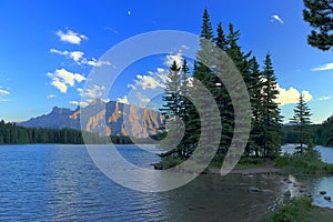 Banff National Park, Evening Light on Sulphur Mountain from Two Jack Lake, Canadian Rocky Mountains, Alberta, Canada