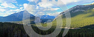 Banff National Park Landscape Panorama of Bow River Valley from Sulphur Mountain, Alberta, Canada