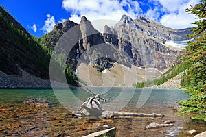 Banff National Park, Mountain Landscape of Canadian Rockies with Lake Agnes and Devils Thumb from Teahouse, Alberta, Canada