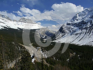 Banff National Park with Rocky Mountain Scenery along Icefields Parkway at Sunwapta Pass, Alberta, Canada