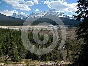 Banff National Park, Rocky Mountains and Saskatchewan River at Howse Pass, Alberta, Canada