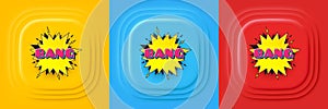Bang comic cartoon bubble banner. Discount sticker shape. Neumorphic offer banner, flyer or poster. Vector