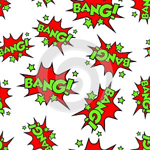 Bang comic sound effects seamless pattern background.