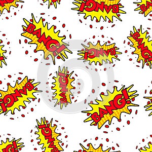 Bang comic sound effects seamless pattern background.