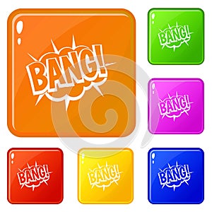 Bang, speech bubble explosion icons set vector color