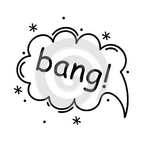 Bang vector icon. Cartoon speech bubble isolated on white. Comic sign of explosion, blow