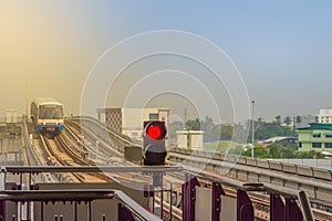 Bang Wa BTS station, a BTS skytrain station, on the Silom Line in Phasi Charoen, Bangkok, Thailand. The station is located on an i