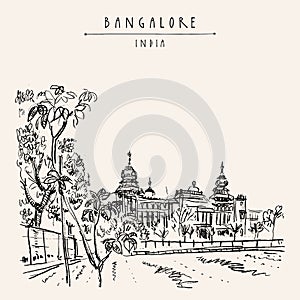 Bangalore Bengaluru, Karnataka, India. Building in Neo-Dravidian style. Vintage hand drawn postcard