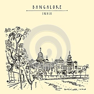 Bangalore Bengaluru, Karnataka, India. Building in Neo-Dravidian style. Vintage hand drawn postcard