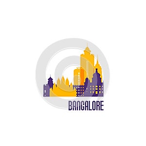 Bangalore city emblem. Colorful buildings.
