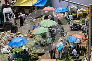 Bangalore, India - 4th June 2019 : Aerial view of Busy people at KR Market also known as City Market, It is the largest wholesale