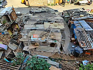 Aerial view of demolished slum area in Bangalore city Karnataka India, picture