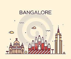 Bangalore skyline vector illustration linear photo