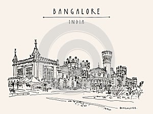 Bangalore vector postcard. India. Bangalore palace. Travel sketch