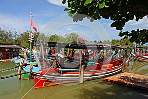 The Bangau Maritime Figureheads Colorful pattern of traditional fisherman boats in Kelantan, Malaysia photo