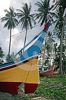 The Bangau Maritime Figureheads Colorful pattern of traditional fisherman boats in Kelantan, Malaysia photo