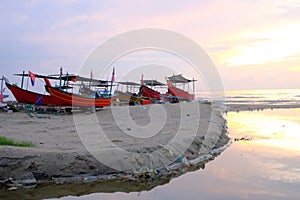 The Bangau Maritime Figureheads. Colorful pattern of traditional fisherman boats in Kelantan, Malaysia photo