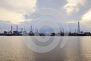 Bangchak Petroleum's oil refinery in Silhouette, beside the Chao Phraya River