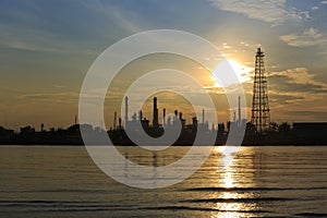 Bangchak Petroleum's oil refinery in Silhouette, beside the Chao Phraya River