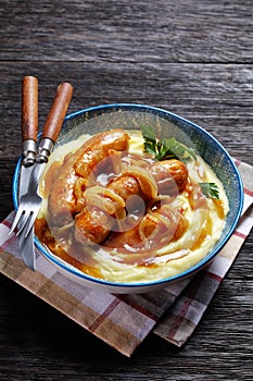 Bangers and mash traditional british dish top view