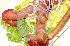 Bangers and potato with seeded mustard