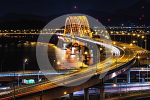 Banghwa bridge at night over han river