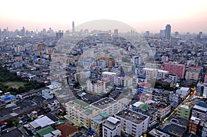 Bangkok aerial city view at twilight, Thailand