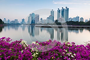 Bangkok business park with flower at front