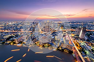 Bangkok urban skyline aerial view with beautiful modern building.