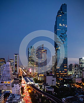 Bangkok city building tower skyline nigh in Asia Thailand