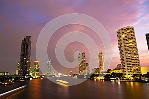 Bangkok city and Chao Phraya River Twilight in Thailand